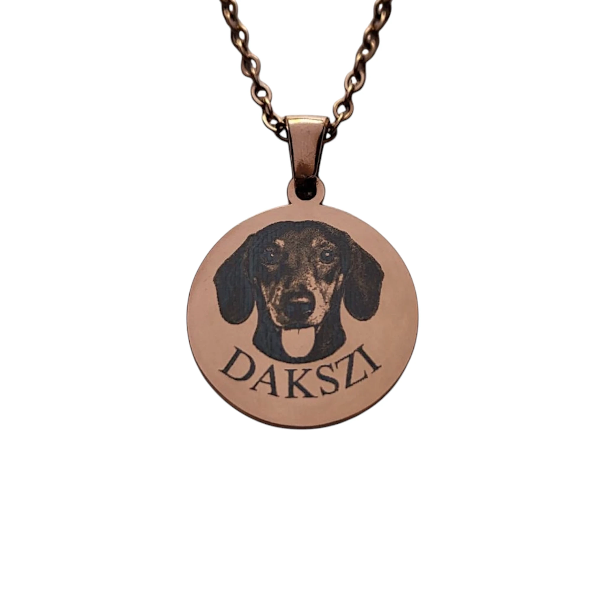 gravirozott kutyas nyaklanc rozegold